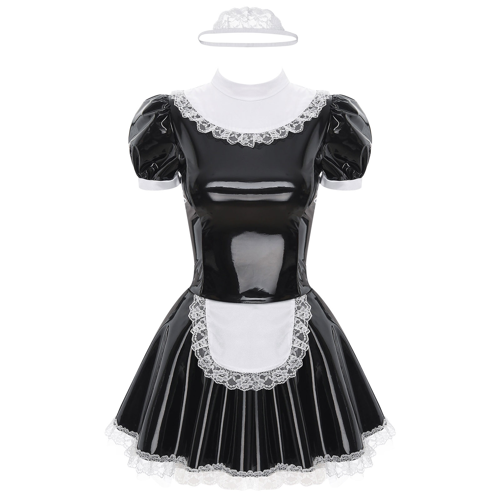 Woodworking Apron - Damska sukienka pokojówki z lakierowanej skóry