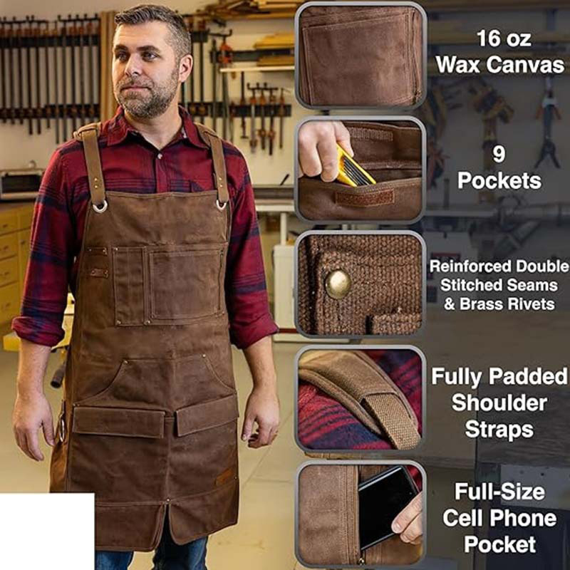 Woodworking Apron - Woskowany, gruby, wzmocniony płócienny fartuch z