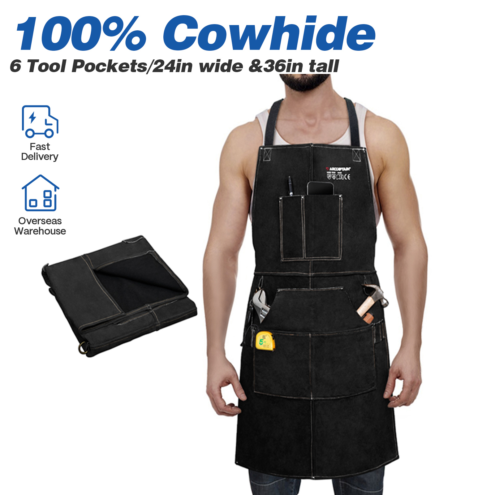 Woodworking Apron - ARCCAPTAIN Skórzany fartuch spawalniczy Ognioodporny, żaroodporny,